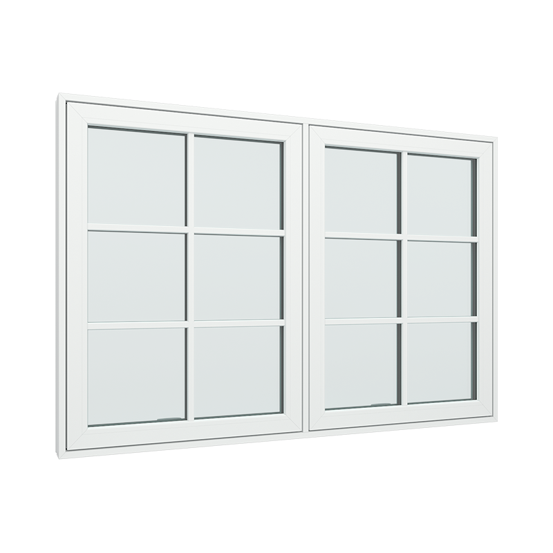 Topstyret vindue 2 fags med 2x3 glasfelter.