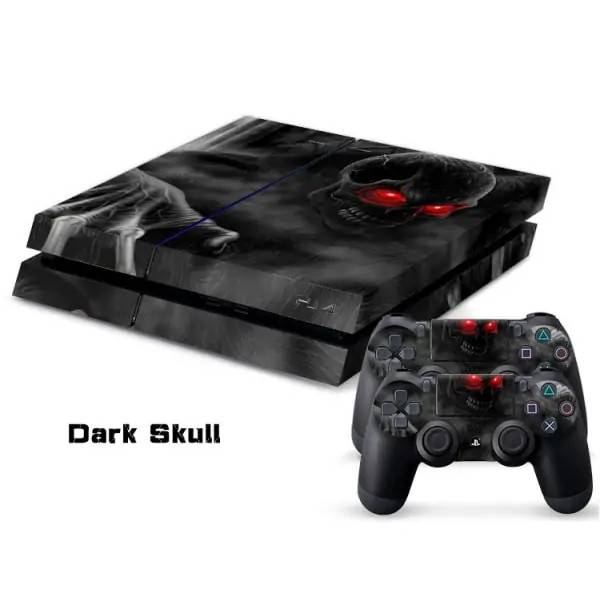 PS4 skin til konsol og to controllere. Dark skull..