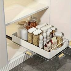 TEMU Space-saving Pull-out Under Sink Organizer - Metal Kitchen Storage Compartment Storage With Sliding Shelf, No Wood, Ideal For