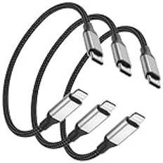 30 cm USB C till Lightning-kabel kort, 3-pack MFi-certifierad iPhone laddningskabel USB C, nylon snabbladdningskabel och datakabel för iPhone 14 13 12 11 Mini Pro Max X XS XR 8 7 6 Plus SE iPad
