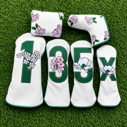 Master Golf Club Head Covers Set, blommbroderade headcovers för driver, fairwaywood, hybrid och putter, golfheadcover-set med nummermönster för män oc - Vitt (Fairway-3,Fairway-5,Hybird-UT,Putter L,Drivrutin-1,Klubba-Magnetisk)