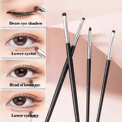 4 st precisions eyelinerborstar i hästhår, bärbart ögonmakeup-kit, enkelt att skapa olika ögonmakeup-stilar, oumbärligt för dagligt bruk eller resor, - Svart