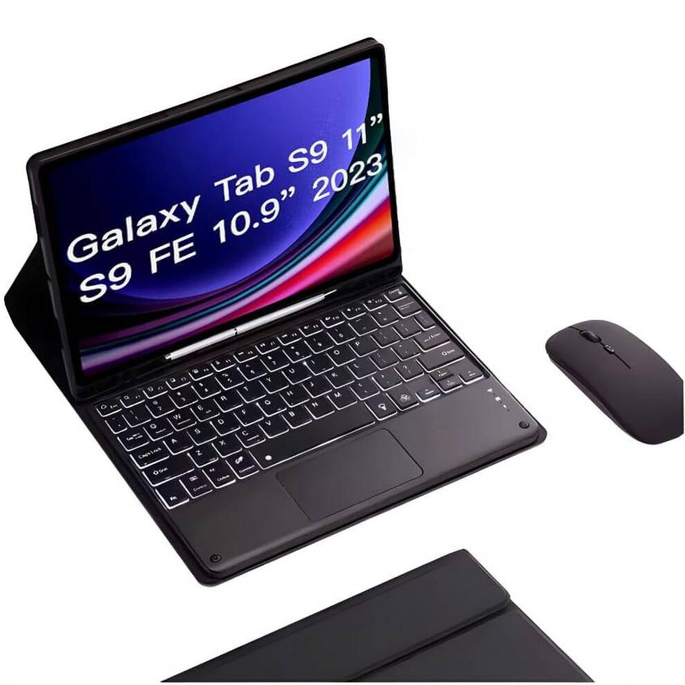 Tastaturcover kompatibel med Samsung Galaxy Tab S9FE 10,9 tommer, baggrundsbelyst trådløst aftageligt tastatur med touchpad SM-X510/X516B/X518U,