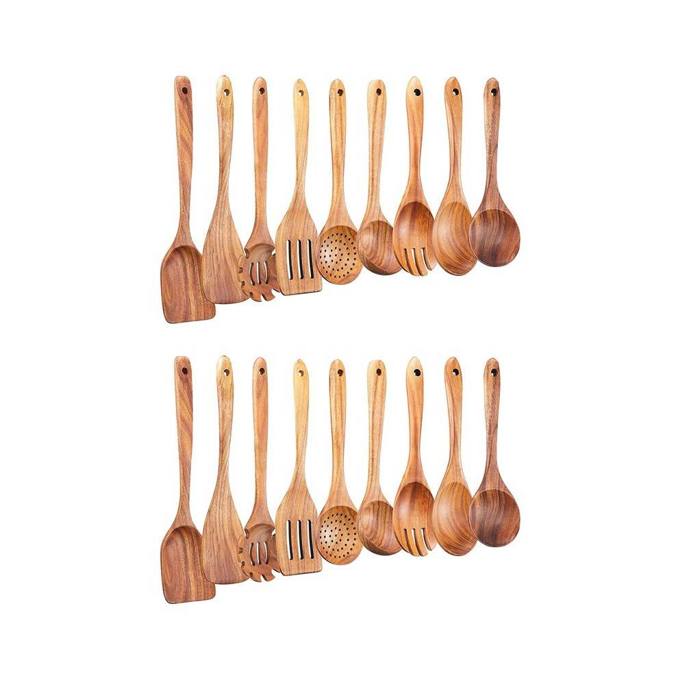 Wooden Kitchen Utensils Set,18 Pcs Wooden Spoons for Cooking,Wooden Cooking Utensils,Wooden Spoons for Non-Stick Pan