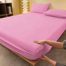 1pc Plain Pink Fitted Sheet, Mattress Protector, Mattress Cover For Bed, Bed Sheet, Soft And Breathable, For All Size Bed -Twin, Full, King, Queen Siz - Pink - Multi-size