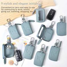Läder Smart Car Key Case Hållare Fjärrkontroll Cover Nyckelring För Universal Auto Personlig Initial Present För Män & Kvinnor Presenter För Kvinnor M - Blå (A,E,H,K,Y,N,R,M,S)