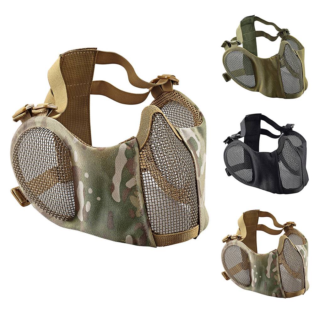 Tactical Airsoft Masks Paintball CS Foldable Half Face Low-carbon Steel Mesh Style Comfortable Ear Protective Mask