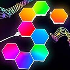 Kimimara Hexagon LED-panel - RGB smarta lampor sexkantiga vägglampor gaming vägg ljus musik synk - 8-pack ljuspaneler spel stämningsbelysning dekoration