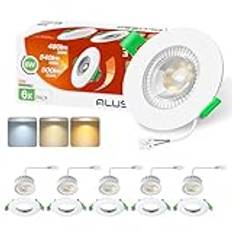 ALUSSO LIGHTING LED infälld spotlight 230 V dimbar platt, spotlights 6 W 68 mm med avtagbar modul, 3 CCT varmvit naturvit kall vit IP44 infällda lampor, takspotlights för badrum kök, set om 6