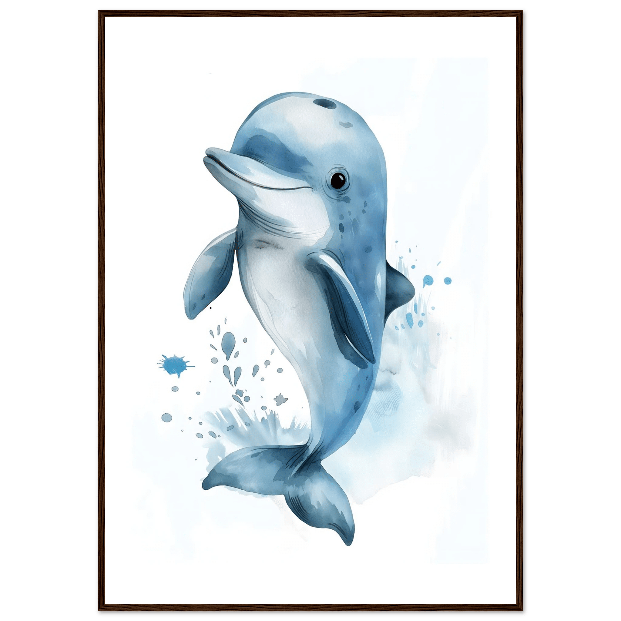 Söt delfin poster-70x100 cm / 28x40″ / Med ram / Mörkt trä