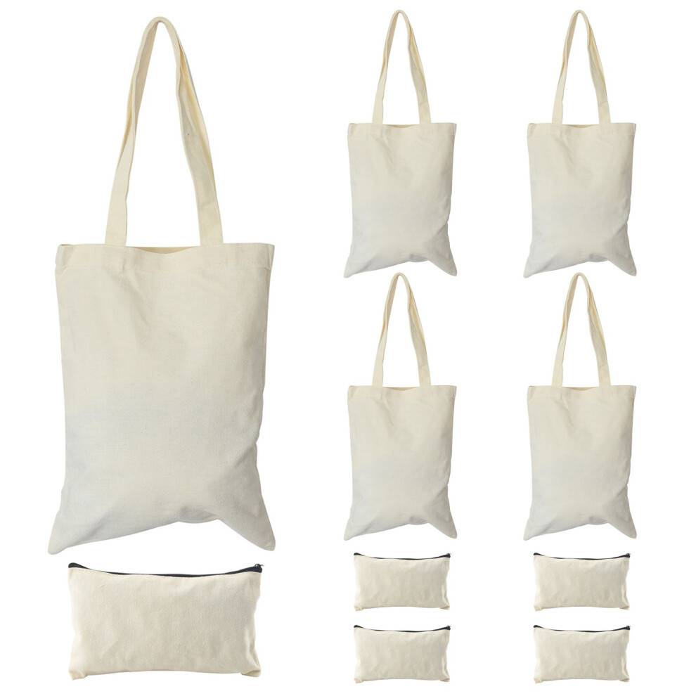 Canvas Pencil Pouch Tote Bags Set,DIY Blank Makeup Bags with Zip Canvas Pen Case DIY Reusable Shopping Grocery Bag