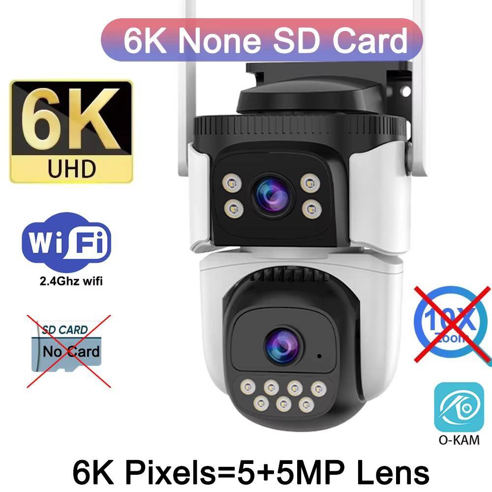 10K WiFi6 Utomhuskamera 20MP 10X Optisk Zoom Fyra Skärmar Fyra Objektiv PTZ Automatisk Spårning 6K Dubbla Objektiv Vattentät Säkerhets-CCTV 10K Camera