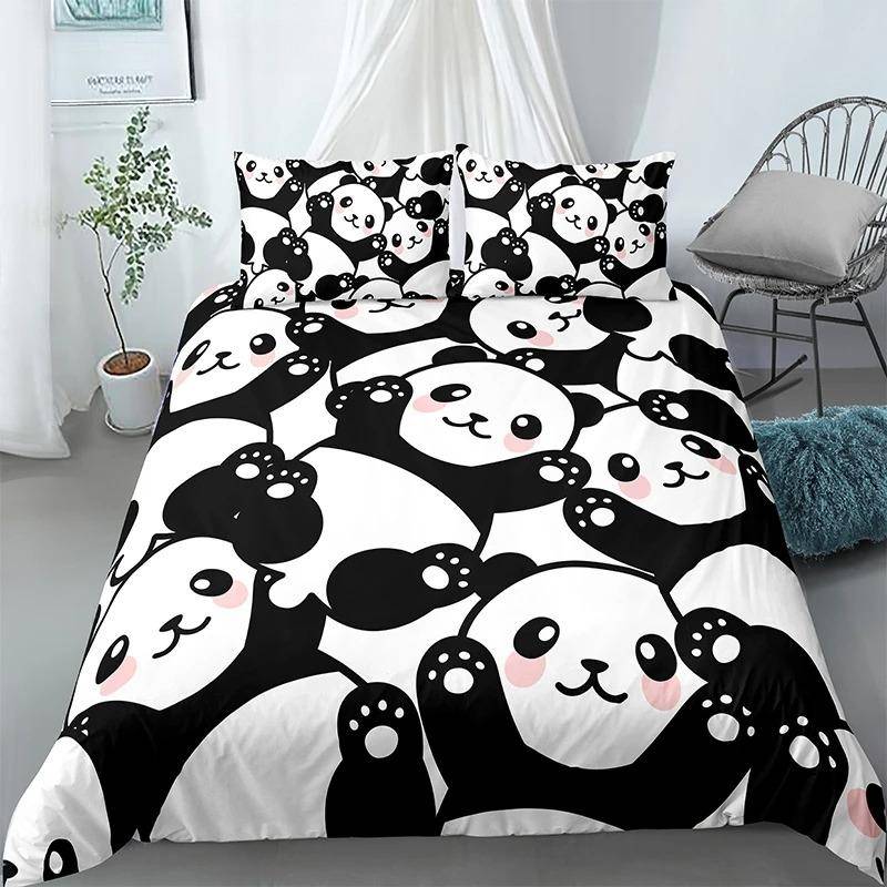 Panda Tryckt 2/3 st Sängklädesset Bambu Påslakan för Vuxen Barn Sängkläder och Örngott Täcke Överdrag Sängset king 200X200cm 3pcs