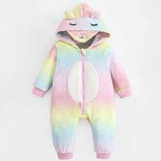 Spädbarnshuva i fleecebyxa, varmtryckt jumpsuit för höst/vinter - Multifärgad (6-9M,9-12M,12-18M,18-24M,2-3Y,3-6M)