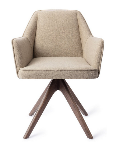 Tome spisebordsstol med drejefod i egetræ og polyester H80 cm - Valnød/Greige