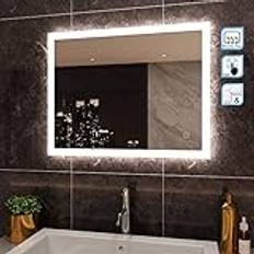 SIRHONA 90 x 70 cm badrumsspegel med IP44-belysning, LED-badrumsspegel med imskydd, horisontellt/vertikalt, väggmonterad badrumsspegel