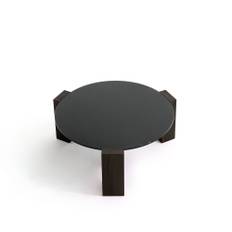 Moroso - Gogan Table Ø80, Calacatta Marble ,Base Beech, Dark Brown  - Soffbord - Patricia Urquiola - Vit - Trä/Sten