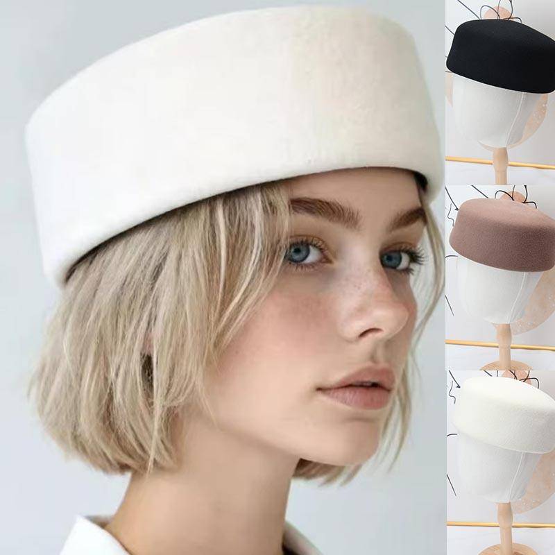 Ny ullbasker höst och vinter dam medicinlåda hatt% ren ull fransk filt platt topphatt trend 56-58cm brown