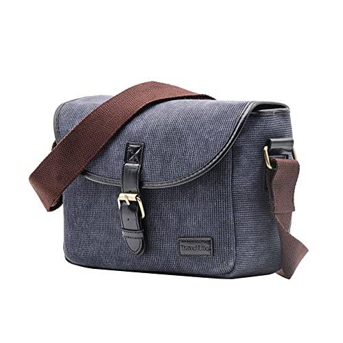 Retro blå kanvas kameraväska crossbody-väska med justerbar rem för Nikon D5600 D5500 D5300 D5200 D5100 D5000 kamera, BLÅ, Kamerafodral