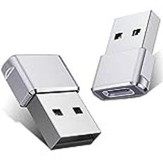 Basesailor USB C Hona till USB Han Adapter 2-Pack,Typ C Laddningskabel Kontaktadapter för iPhone 12 13 14 15 Pro Max,SE,iPad Mini 6 Air 4 5,Apple Watch 7 8,Samsung Galaxy S23 S22 Plus Ultra FE (Silver)