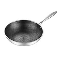 Wok I Rostfritt Stål, Nonstick Wok-panna Med Lock, Dubbelsidig Honeycomb 3-lagers Förhindra Att Fastnar Stekpanna, Cooking Wok-panna, Kompatibel Med Induktion(34cm (with lid and ears)), rostfri w