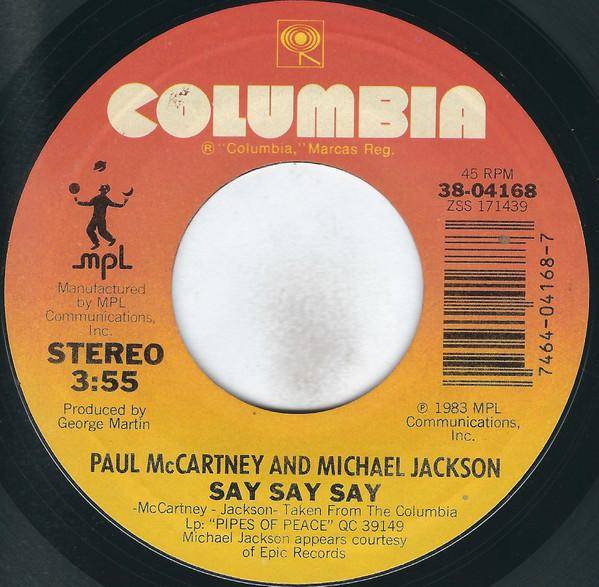 7inch Record PAUL MCCARTNEY & MICHAEL JACKSON - Say Say Say 3804168 Columbia 1983 US Rock Used