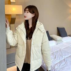 Winter Clothes Solid Color Loose Down Padded Coat Short Cotton Coat Bread Coat Padded Jacket Women M