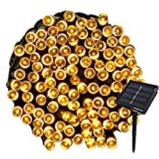Tuokay, soldriven ljusslinga, trädgårdslampor för utomhusbruk, vattentät, 22 m, 200 LED, 8 blinkande lägen, dekorativ ljusslinga för hem, lusthus, uteplats, gräsmatta, bröllopsprydnad (varm vit)