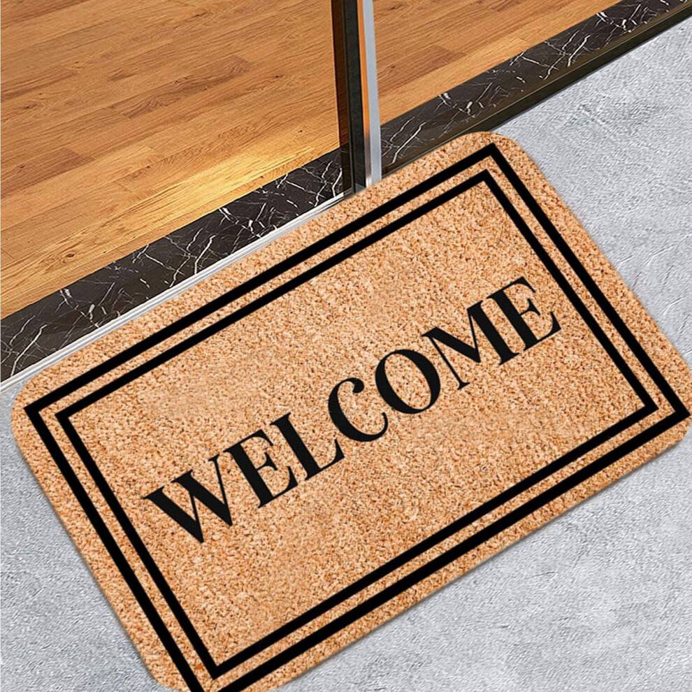Polyester dørmåtte 60x40cm brun landlig udendørsmåtte til indendørs brug