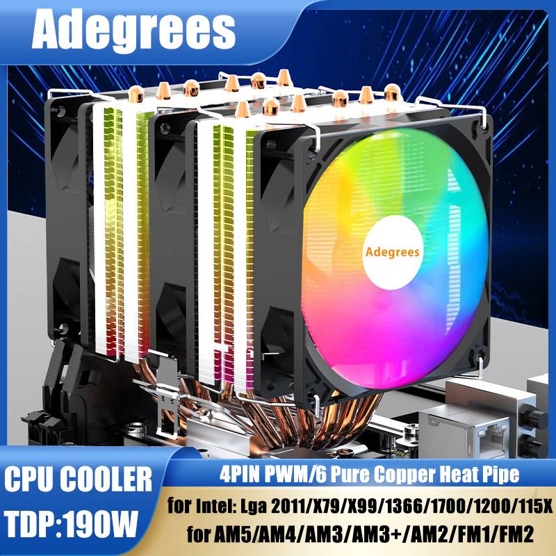 6 Heatpipes CPU Cooler 4PIN PWM X99 PC Processor Tower RGB Cooler For Intel LGA 1151 1156 1200 1700 2011 X79 AMD AM3 AM4 AM5