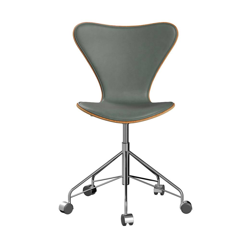 Fritz Hansen - 3117 kontorstol, naturfiner og forsidepolstret i Grace læder Kirsebær - Concrete Grey læder - Krom stel - Jacobsen Plus