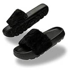 Knuffis Pantoletter dam päls tofflor dam badtofflor badtofflor plysch badtofflor dam tofflor päls, svart, 39 EU