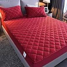 Luxury Quilted Fitted Madrass Protector Soft Crystal Velvet Fabric Bed Topper Rosso Dubbel Storlek 135 x 200 cm 10 30 cm Hög Extra Komfort och Skydd