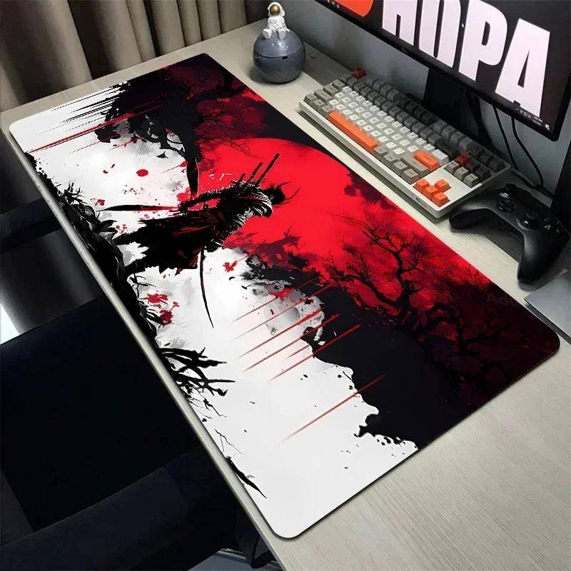 Japan Samurai Svart Musmatta Stor Dator Spelare Bordsmatta Laptop Skrivbordsmattor PC Musmatta 900x400 Halkfri Gummi Tangentbordsmattor red