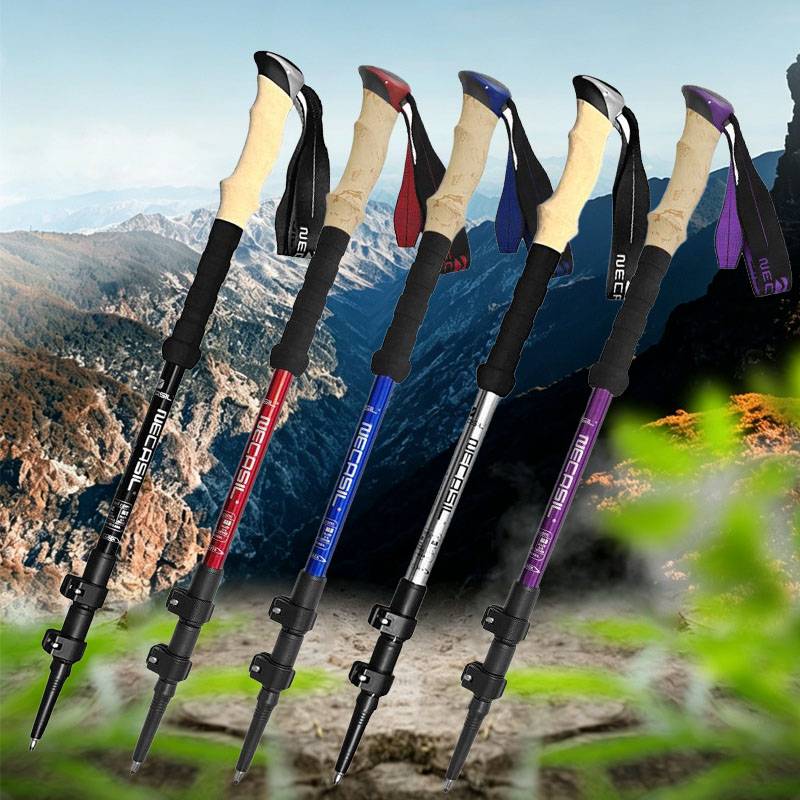 2PCS Aluminum Hiking Sticks Telescoping Trekking Poles Ultralight Portable Climbing Walking Stick Mountaineering