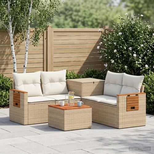 Soffset 6 st Beige och krämvit Poly Rattan och stål