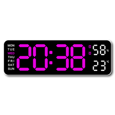 Stort digitalt vægur, ekstra stort LED-display, automatisk sommertid, dato, indendørs temperatur, 24-timers elektronisk vægur