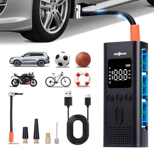 Elektrische Luftpumpe 6000mAh Wiederaufladbarer Autoreifen Pumpe 150PSI Luftpumpe Elektrisch Elektrischer Kompressor mit LCD Bildschirm LED-Licht für Fahrräder, Motorräder, Auto & Bälle, AutoOff