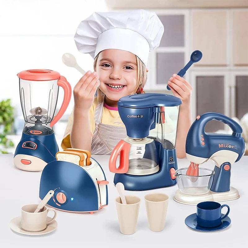 Mini Hushållsapparater Köksleksaker Låtsaslek Samling Inklusive Kaffebryggare Blender Mixertillbehör Plus Brödrost Perfekt för Barn Pojkar Flickor
