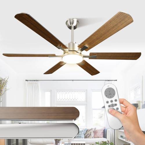 Airwit 132 cm stor takfläkt med dubbelsidigt bladljus, tyst takfläkt med fjärrkontroll för sovrum vardagsrum, 6 hastigheter (upphängd montering, 6 blad)