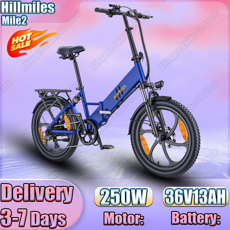 E-bike Hillmiles Folding 250W Motor 36V13AH Lithium Battery Electric Bicycle 20 Inch Off-road All-terrain Fat Tire Electric Bike