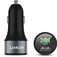 LinkOn 63W billaddare med 45W USB-C PD3.0 PPS och 18W USB-A QC3.0 Kompatibel med MacBook Pro Chromebook iPhone Galaxy S9 / S10 / S20 Pixel Nexus Huawei