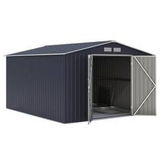 8.84 m² metal garden shed - 277 x 319 x 202 cm - VELASCO - Anchoring kit included, 2 hinged doors - Grey