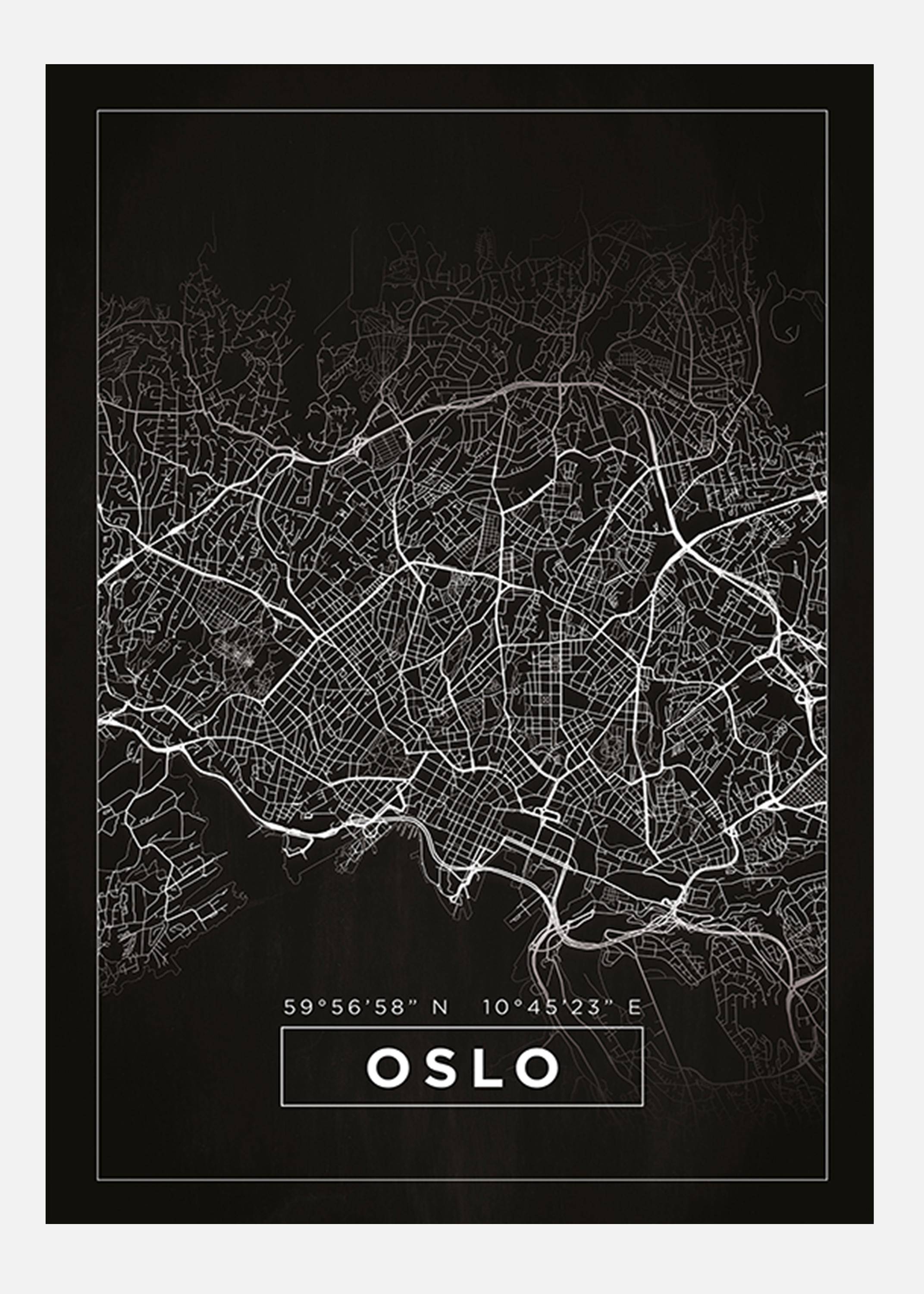 Karta - Oslo - Svart Canvastavla (50x70 cm)