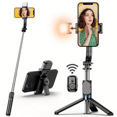 TEMU 42" Selfie Stick Tripod With Fill Light Extendable Phone Tripod Stand -1 Selfie Stick Travel Tripod With Detachable Remote & Phone Holder Cell Phone Tripod Compatible With Iphone/