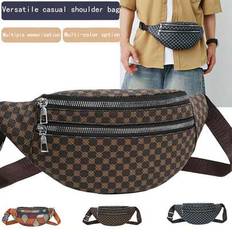 Multifunctional Mobile Phone Waist Bag - New Style Men's Cross-Body Bag - Men's Bag With Waist Strap And Check Pattern - Multicolor
