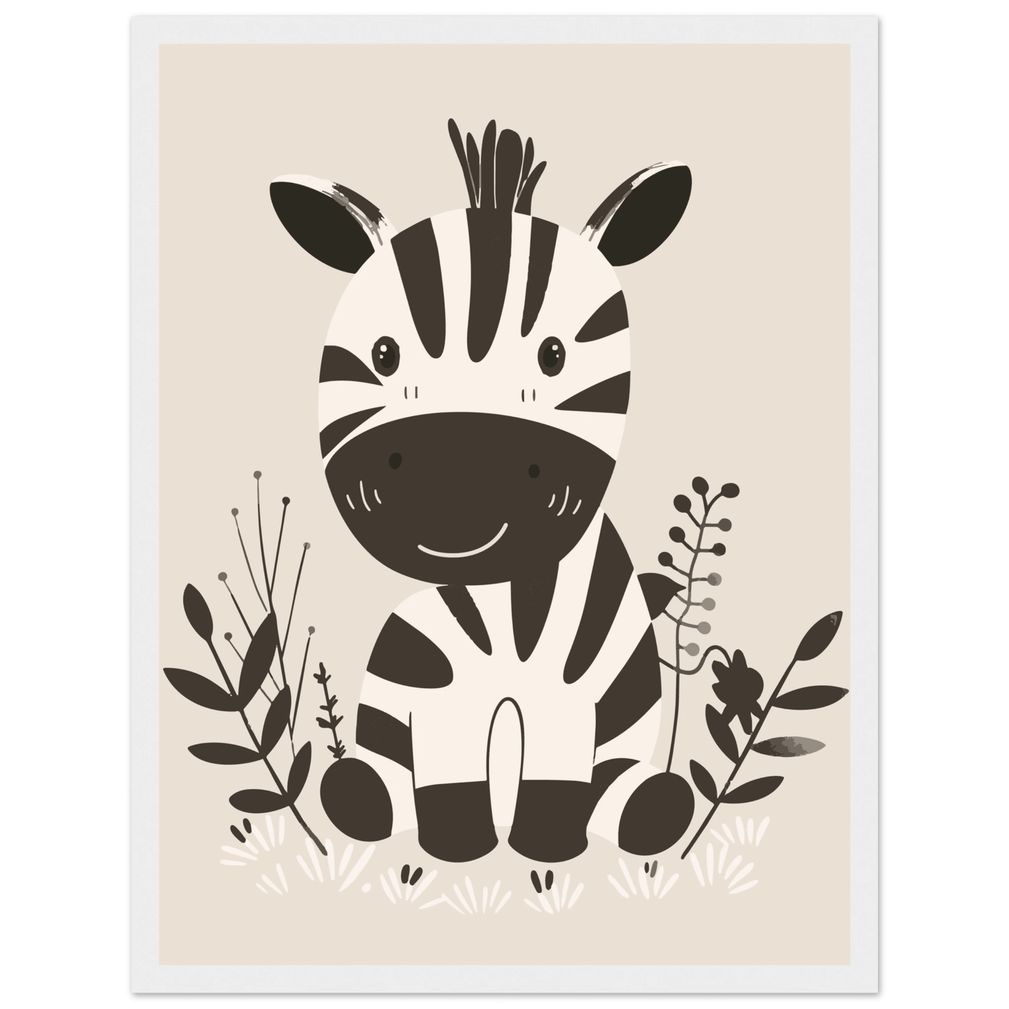 Zebraposter-30x40 cm / 12x16″ / Med ram / Vit