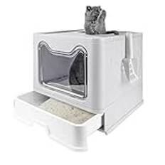 HJHIKJK Kattlåda Front Entry Top Exit Cat Litter Box with Lid Foldable Large Kitty Litter Boxes Cats Toilet Including Plastic Scoop