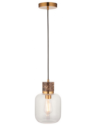TRAVI Loftlampe i marmor, stål og glas Ø18,5 cm 1 x E27 - Antik messing/Brun marmor/Klar