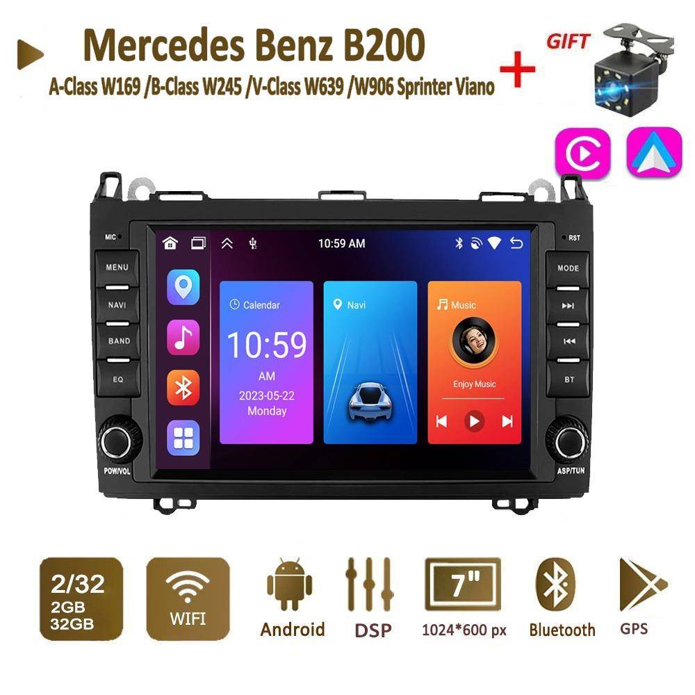 Android Autoradio för Mercedes Benz A-Klass W169 B-Klass W245 V-Klass W639 W906 Sprinter Viano Carplay Bil Multimedia GPS 2din Autoradio 2+32GB